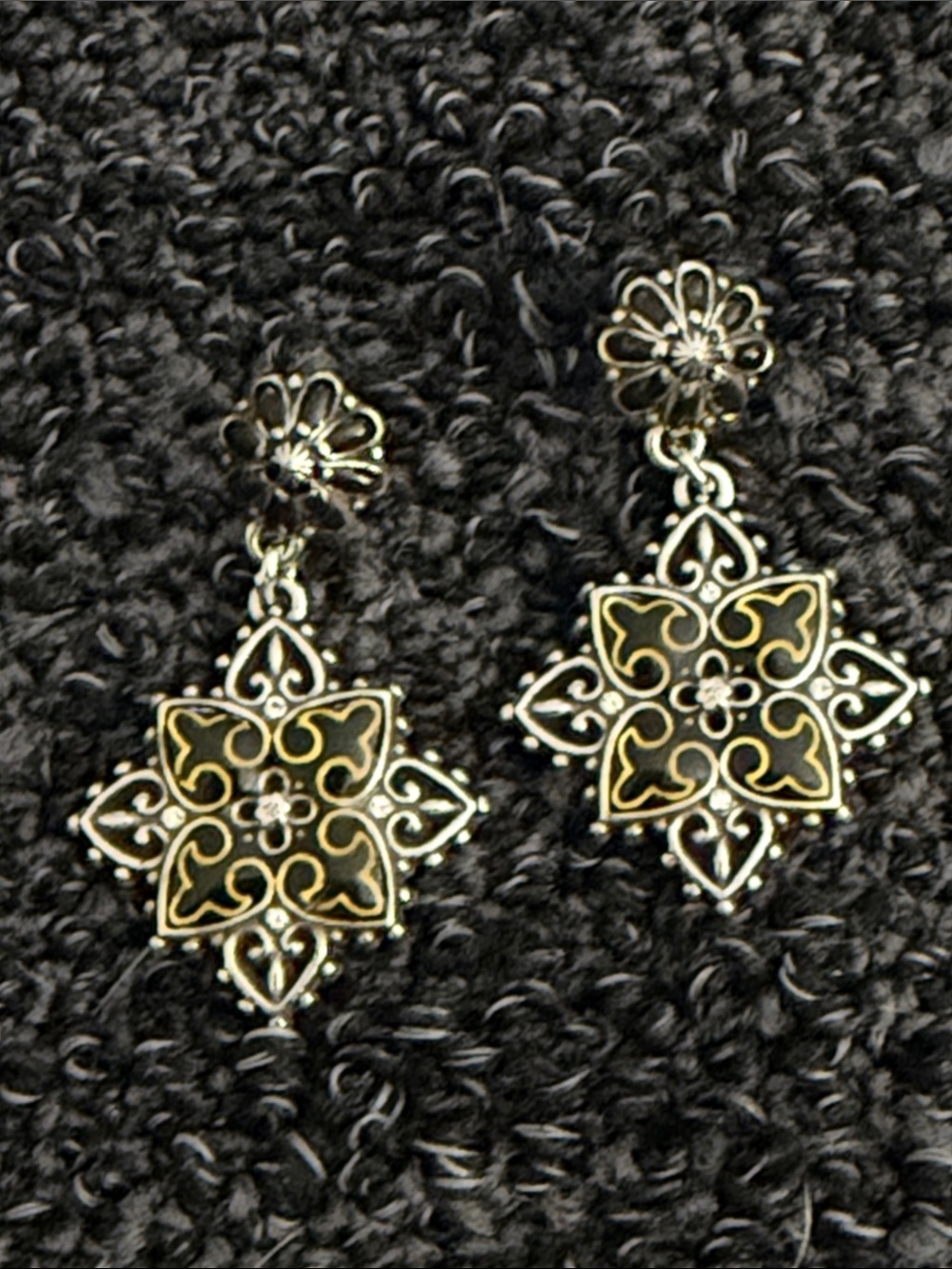 Brighton Black and Gold Filigree Drop Earrings - Women Jewelry